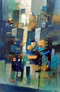 G. N. Qazi, 30 x 40 inch, Acrylic on Canvas, Cityscape Painting, AC-GNQ-089